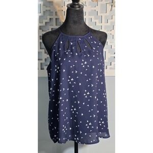 Papermoon Women's Size Med Tank Navy Blue With Birds Blouse